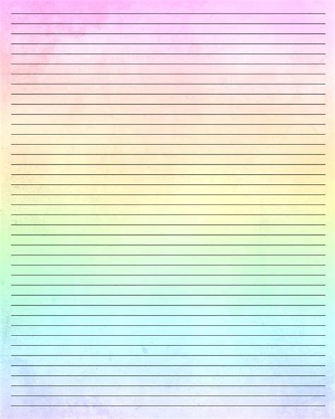Printable Journal Page Boho Rainbow Lined Stationery 8 X 10 Free