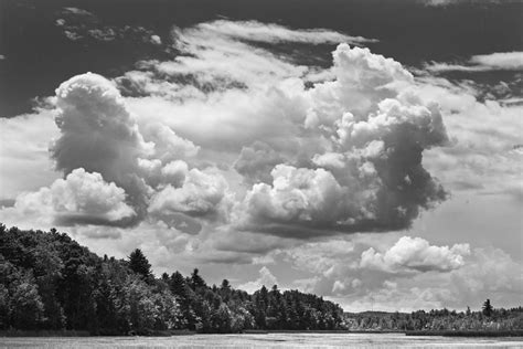 Black And White Storm Clouds Cobbossee Lake Maine Fine Art Print