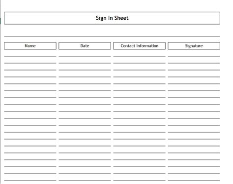 Sign Up Sheet Template Blank Upon Entering The Location The Form
