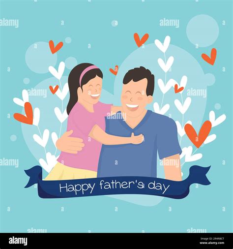 Cute Father Character Being Hugged By His Daughter Happy Father Day Vector Stock Vector Image