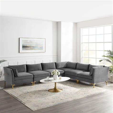 Ardent 6 Piece Performance Velvet Sectional Sofa In Gray Hyme Furniture