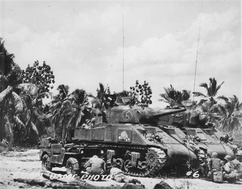 Usmc M4a2 Sherman Tank 5 And Jeep Guam July 1945 World War Photos