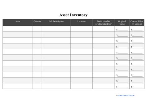 Asset Inventory Template Download Printable Pdf Templateroller