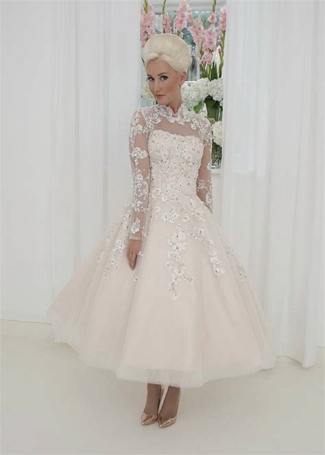 Elegant Blush Pink Ballerina Length Short Vintage Wedding Dress