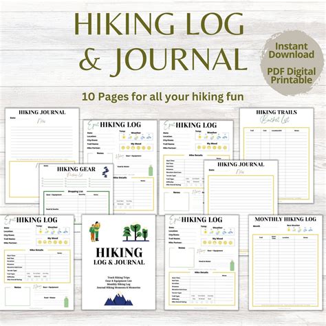 Hiking Log And Journal Hiking Trail Log Monthly Hiking Log Hiking Journal