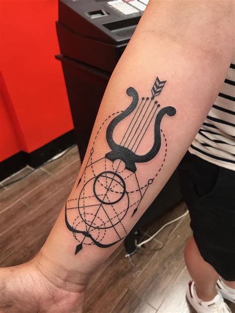 Apollo was god of many things, making him one of the more important gods in greek mythology. First Tattoo - The Bard's Bow and Lyre - by Young Bae at ...