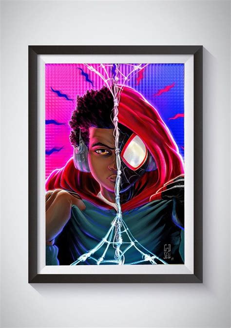 Miles Morales Poster Spiderman Into The Spiderverse Portrait Etsy In