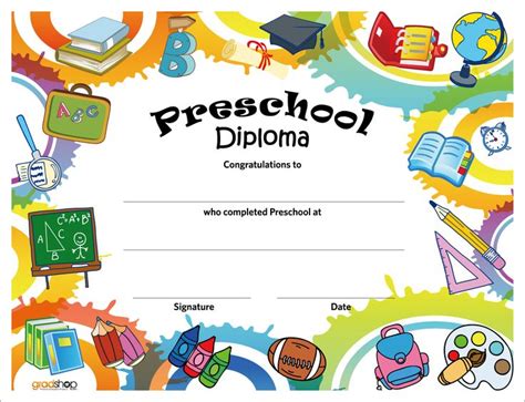 Free Printable Preschool Diploma Certificates Kindergarten Diploma