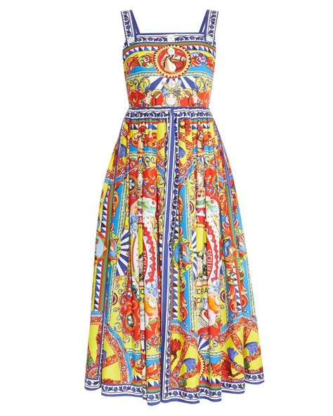 Dolce And Gabbana Sicilian Print Poplin Dress Lyst Canada
