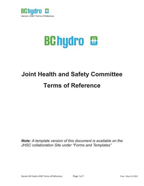 Joint Health And Safety Committee Terms Of Reference Cope 378