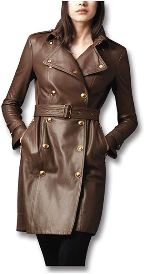 Southbeachleather Golden Brown Leather Trench Coat Womens Fashion Brown Genuine Leather Coat