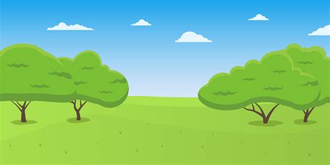 Nature Landscape Cartoon Park Background With Green Grass Trees And