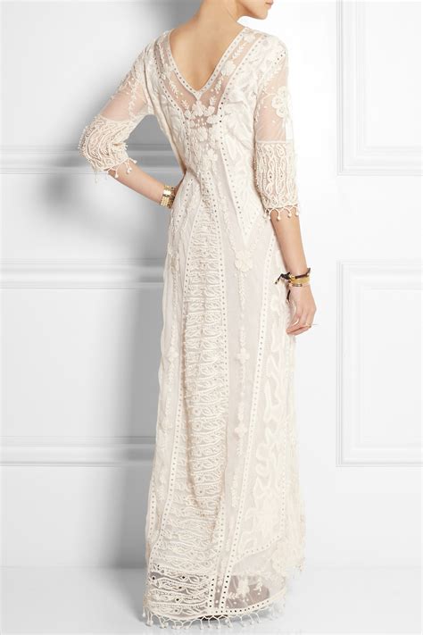 Topshop Embroidered Tulle And Crocheted Lace Maxi Dress In White Lyst