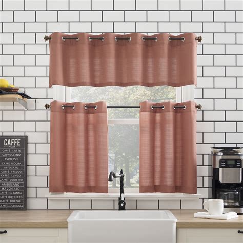 Mainstays Elevated Solid 3 Piece Kitchen Curtain Set