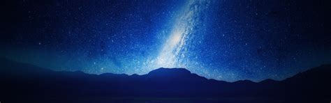 Download Wallpaper 3840x1200 Night Mountains Lake Reflection Starry