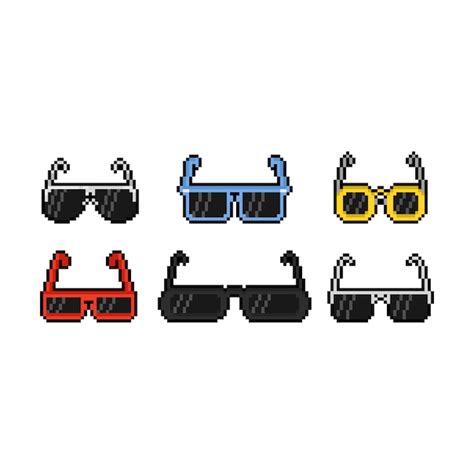 Premium Vector Pixel Art Cartoon Sunglasses Icon Design Set
