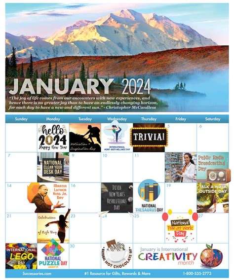 Fun Workplace Calendar January Holidays Successories