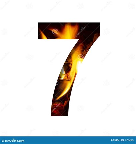 Fiery Number Seven 7 From White Paper On A Background Of Fire In A