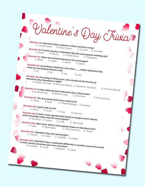 Printable Valentines Day Trivia Questions And Answers Freebie