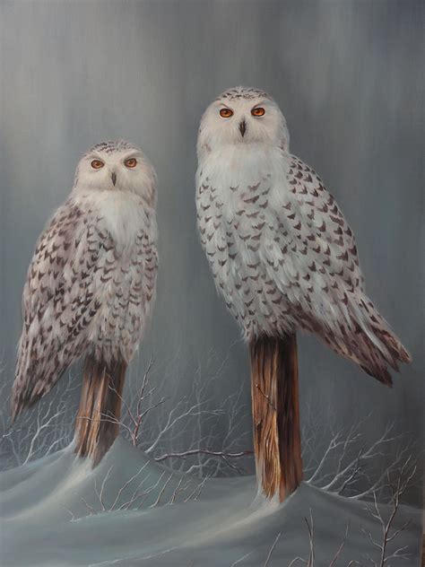 Snow Owls Painting By Michael Schutte Fine Art America