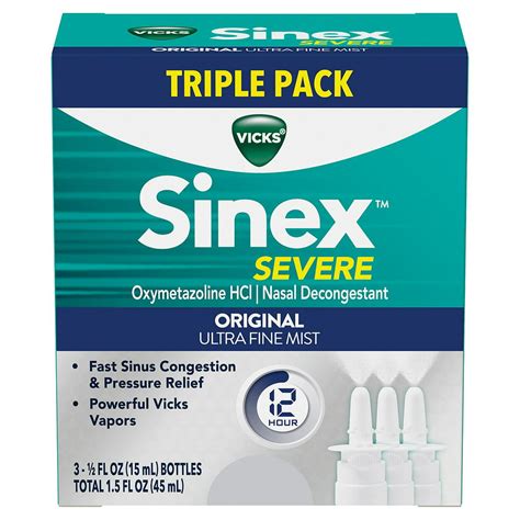 Vicks Sinex Severe Nasal Decongestant Spray Triple Pack 3 Ct 05 Fl