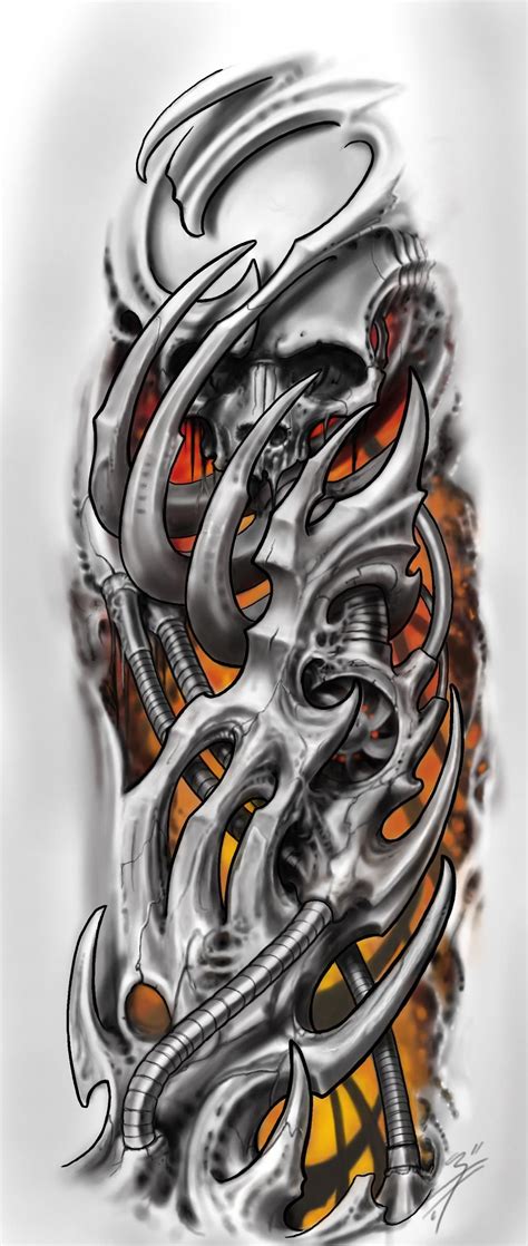 Skullsleeve675 By 50lbhead On Deviantart Robot Tattoo Evil Skull