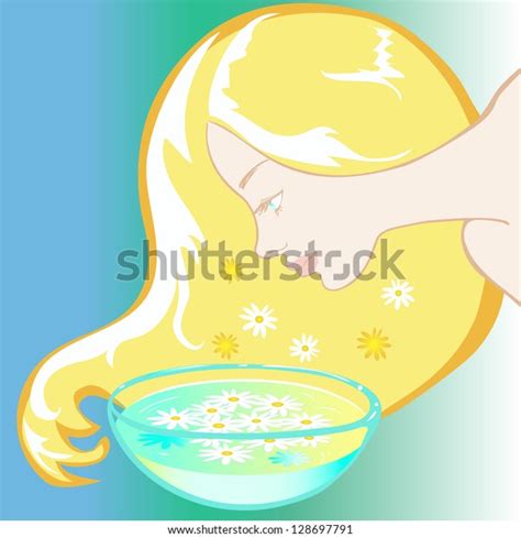 Blonde Bent Over Chamomile Flowers Bowl Stock Vector Royalty Free
