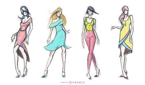 Descarga Vector De Conjunto De Dibujos De Moda Para Mujeres