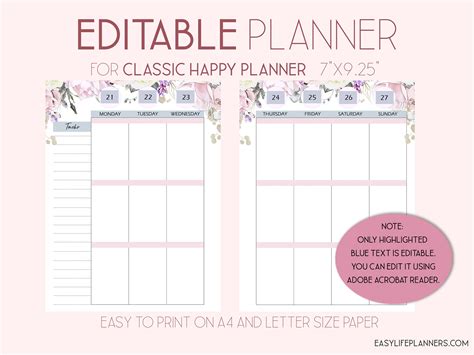 Editable Planner 2023 Weekly Planner Pages Wo2p Made To Fit Happy