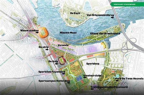 Want feyenoord city komt in de nieuwe maas, op een dijk en boven het spoor. Feyenoord City - Nieuwbouw Architectuur Rotterdam