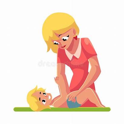 Diaper Cartoon Nappy Changing Mother Young Illustration