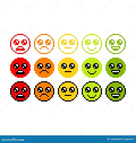 Set Of Emoticons Pixel Emoji Characters Isolated Stock Vector