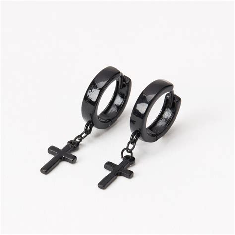 Black 15mm Cross Huggie Hoop Earrings Claires Us