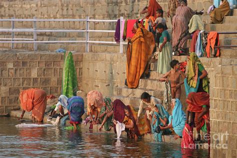 Pilgrims Cleansing Themselves In The Ganges River A5 Photograph By Hana