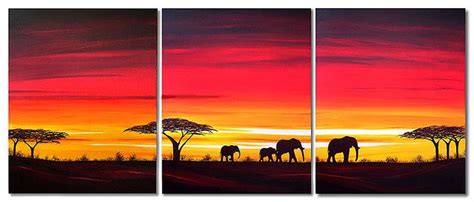African Sunset Painting Elephant Walk African Art