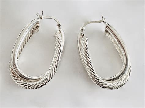 Sterling Silver Double Oval Twisted Hoop Earrings Made In Etsy