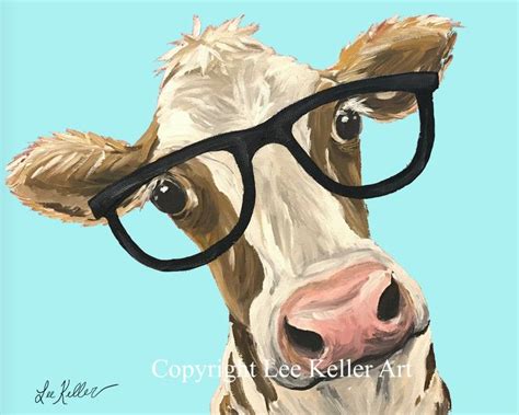 Funny Cow With Glasses Cow Art Print From Original Cow Etsy Cow
