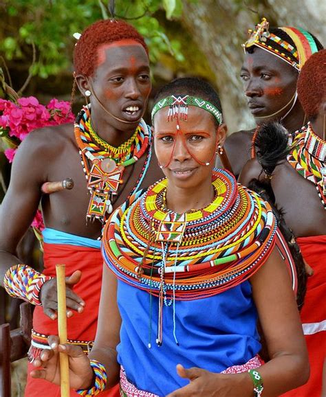 Colourful Maasai Girl In Traditional Dress And Beads At Ukunda