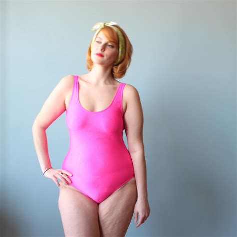 Plus Size Swimsuit Neon Pink Bathing Suit S XL Etsy
