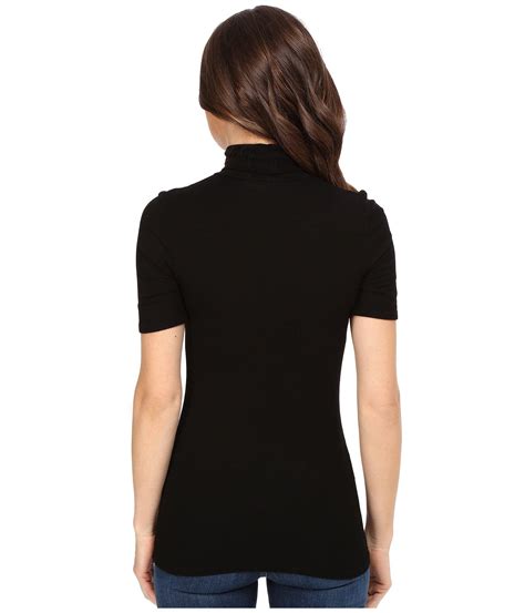 Three Dots Synthetic Cleo Short Sleeve Turtleneck In Black Lyst