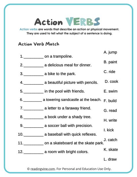 Verbs Interactive Worksheet Action Verbs Worksheet Ac