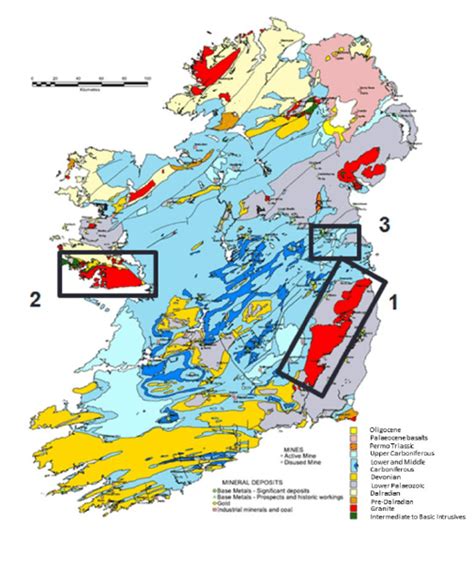 Geological Map Of Ireland With Survey Areas Marked 1 Leinster