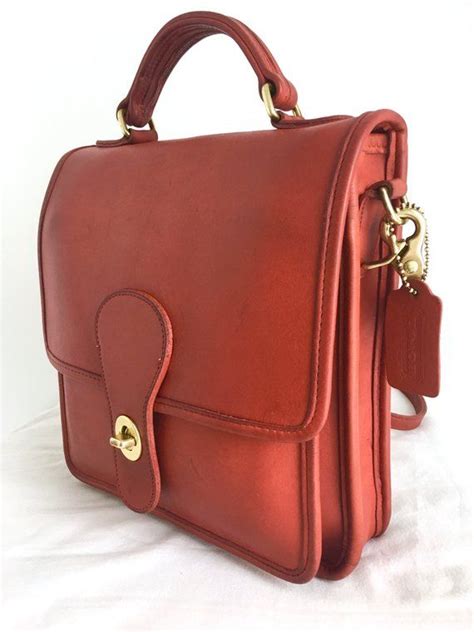 Vintage Coach Station Bag Red Leather With Brass Hardware Etsy