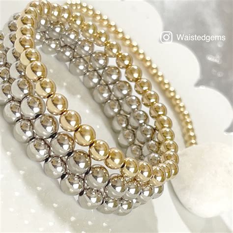 Solid Gold Stretch Bracelet Mothers Day T Luxury Ball Bracelets