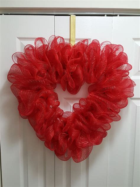 Heart Shaped Red Deco Mesh Wreath By Decowreathgalleria On Etsy Mesh
