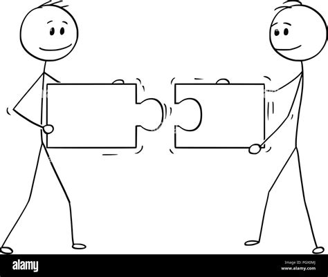 Cartoon Of Two Businessmen Holding And Connecting Matching Pieces Of