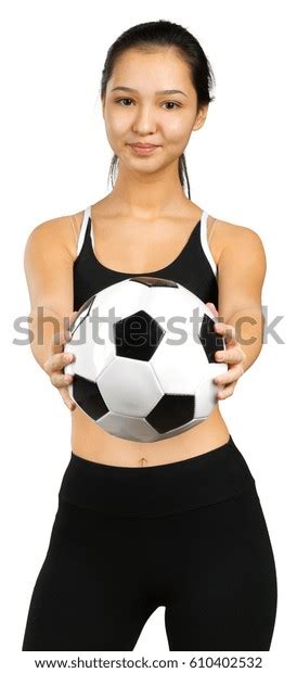Beautiful Smiling Teenage Girl Soccer Ball Stock Photo 610402532