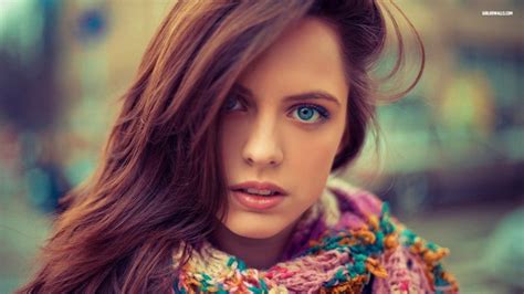 Brunette Face Portrait Long Hair Blue Eyes Women Outdoors