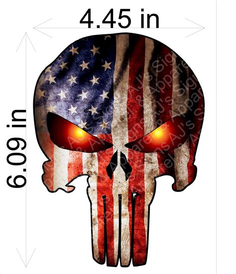 Punisher With American Flag And Glowing Eyes Vinyl Sticker Ajs Signs
