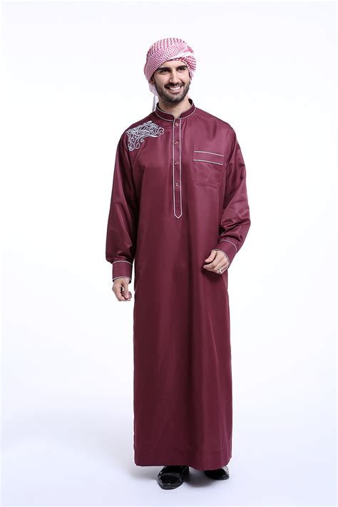 Men Dubai Clothes Muslim Thobe Abaya Robe Daffah Dishdasha Islamic